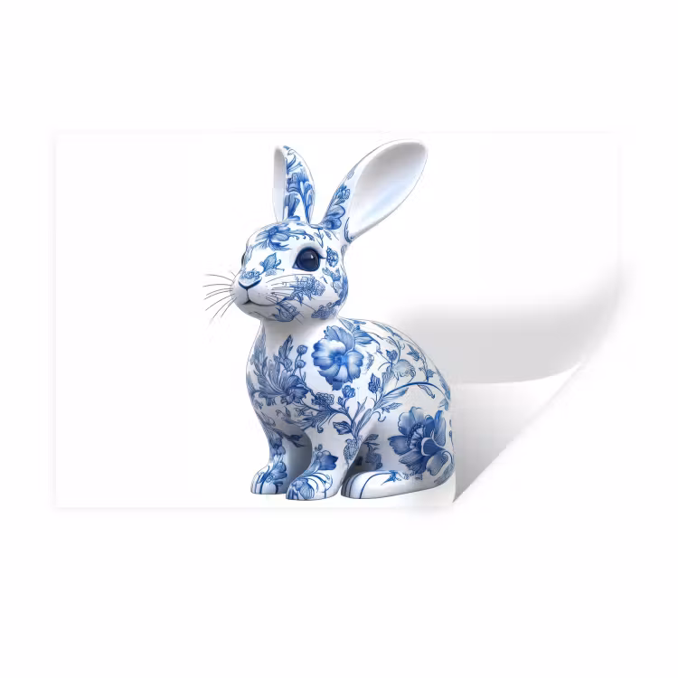 Delftsblauw - Haasje - Wit Muursticker klein -3d