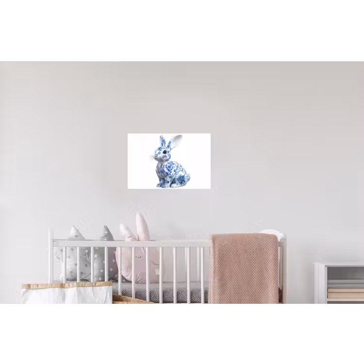 Delftsblauw - Haasje - Wit Muursticker klein -kinderkamer