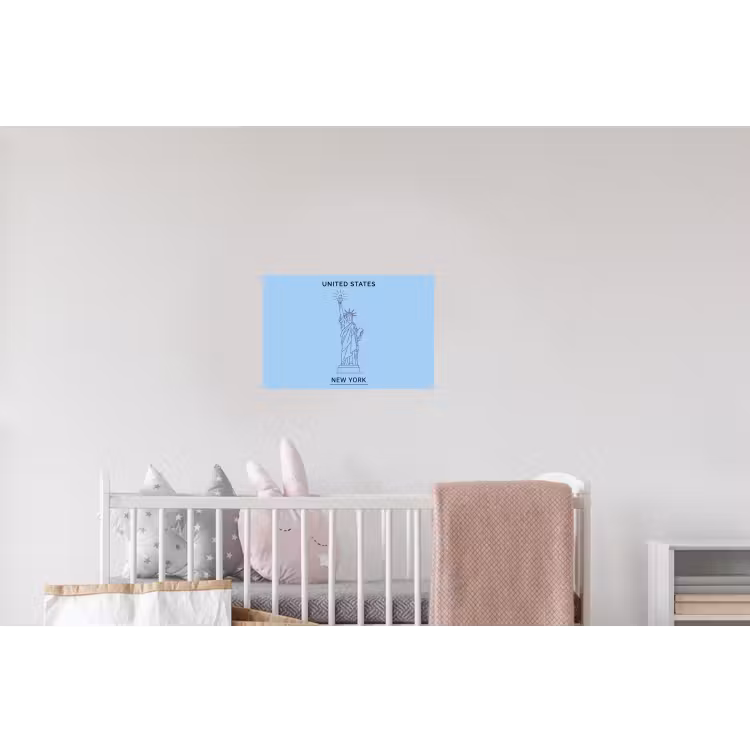Monument - Vrijheidsbeeld - New York - Minimalistisch - Blauw Muursticker klein -kinderkamer