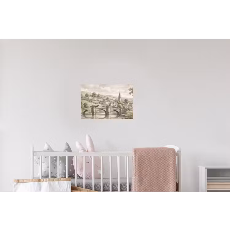 Dorp - Brug - Uitzicht - Groen Muursticker klein -kinderkamer