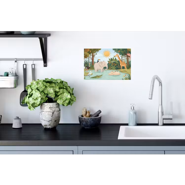 Jungle - Oase - Dieren - Kleurrijk Muursticker klein -keuken