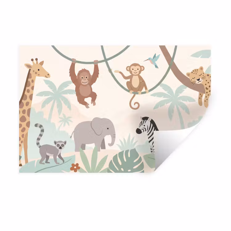 Jungle - Dieren - Groen Muursticker klein -3d