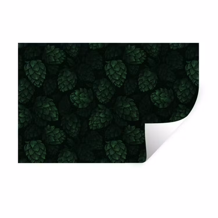 Donker - Groen - Hopbellen - Botanisch - Illustratie Muursticker klein 286 -3d