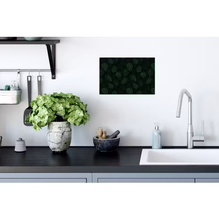 Donker - Groen - Hopbellen - Botanisch - Illustratie Muursticker klein 286 -keuken