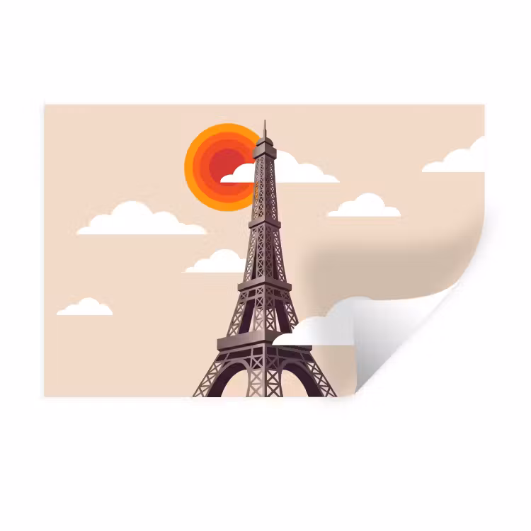 Eiffeltoren - Zon - Architectuur - Abstract - Beige Muursticker klein -3d