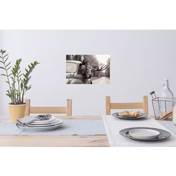 Eland - Auto - Gewei - Zwart - Wit Muursticker klein -eettafel