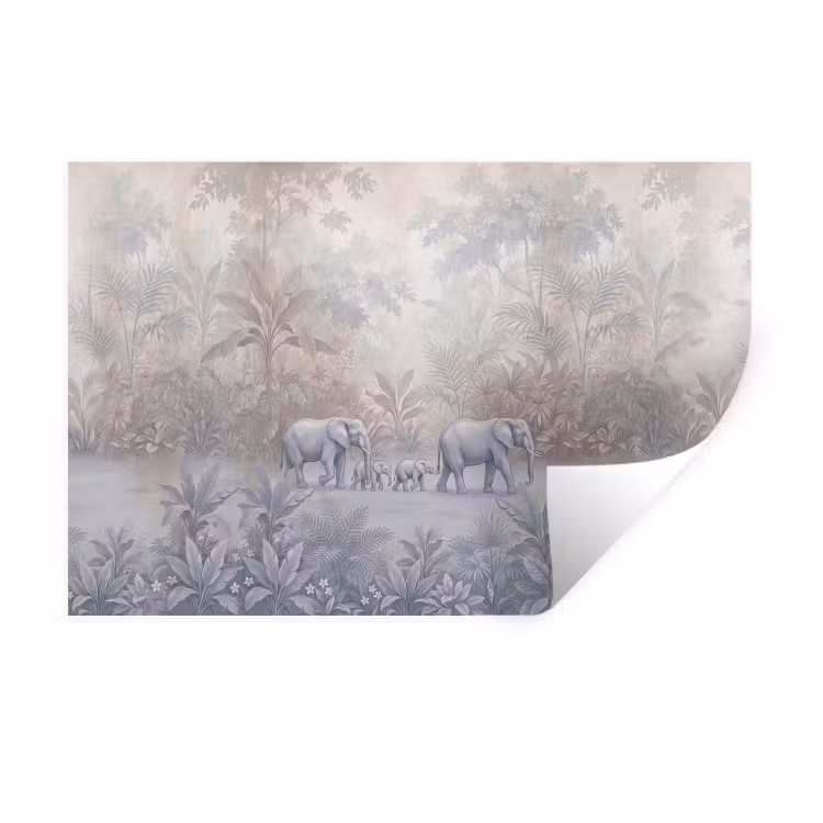 Olifant - Familie - Jungle - Illustratie - Grijs Muursticker klein -3d