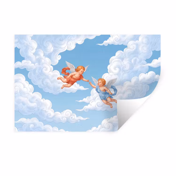 Engel - Vliegend - Klassiek - Blauw Muursticker klein -3d