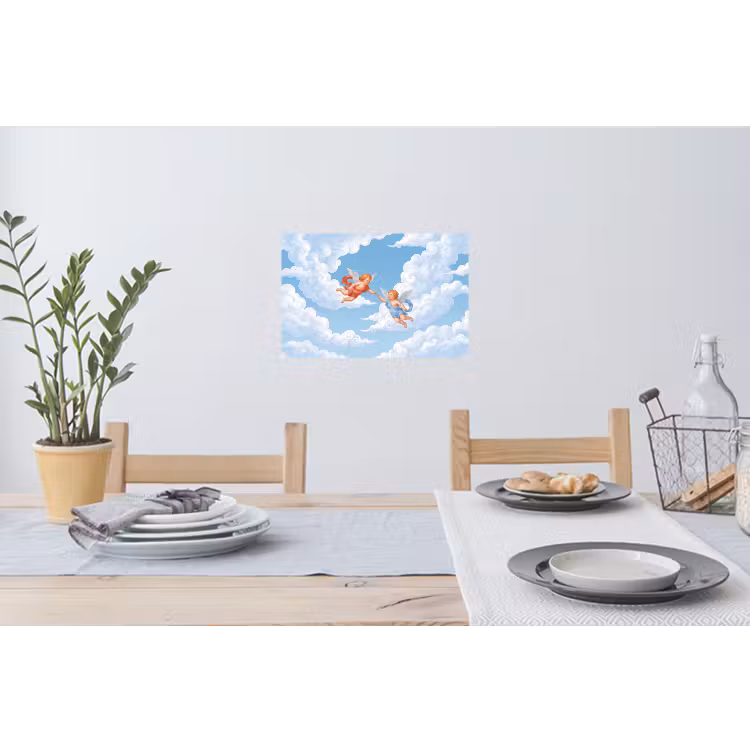 Engel - Vliegend - Klassiek - Blauw Muursticker klein -eettafel