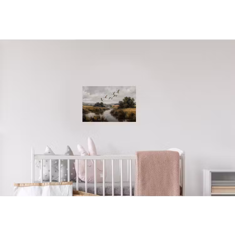 Eenden - Rivier - Landschap - Vlucht - Nostalgisch Muursticker klein -kinderkamer