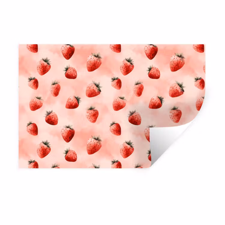 Aardbei - Patroon - Roze Muursticker klein 286 -3d