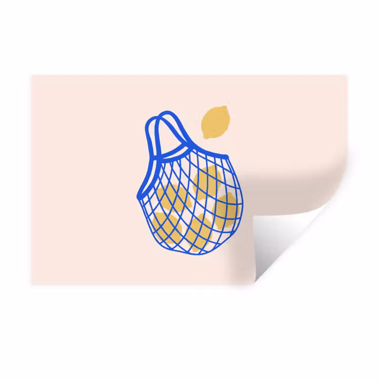 Eten - Citroen - Boodschappen - Abstract - Geel - Blauw Muursticker klein -3d