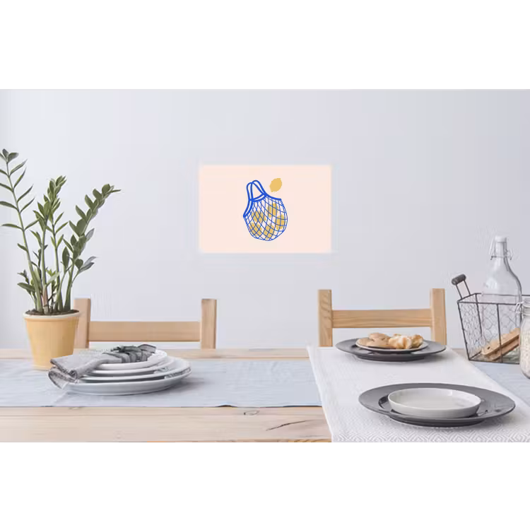 Eten - Citroen - Boodschappen - Abstract - Geel - Blauw Muursticker klein -eettafel