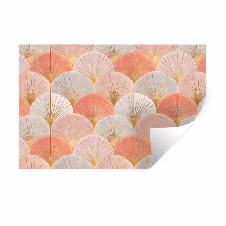 Waaiers - Goud - Roze Muursticker klein 286 -3d