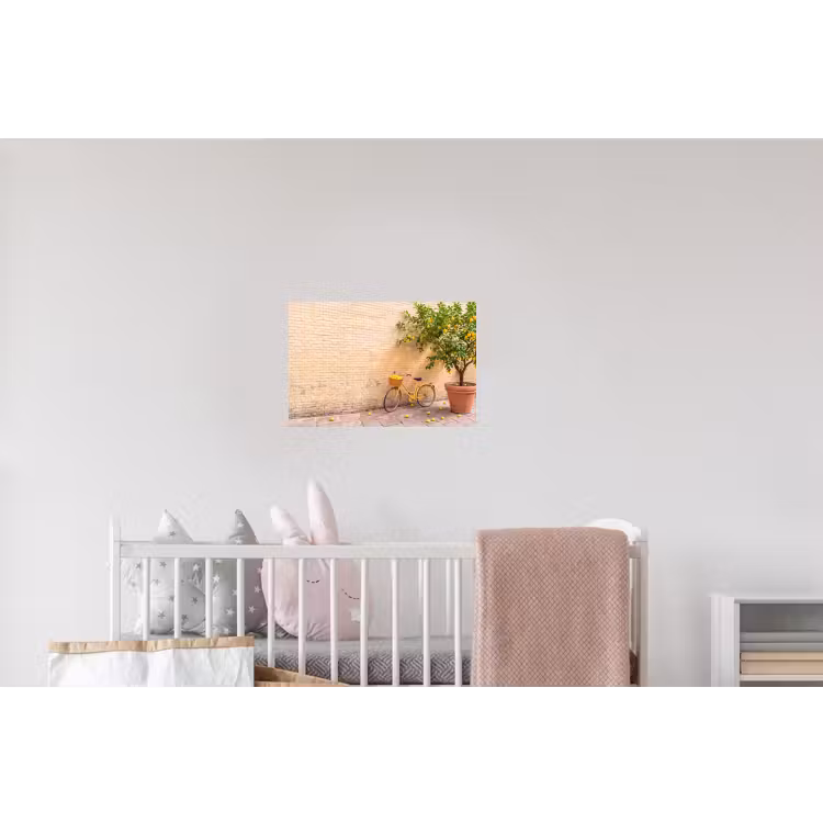 Fiets - Mand - Eten - Geel - Zomer Muursticker klein -kinderkamer