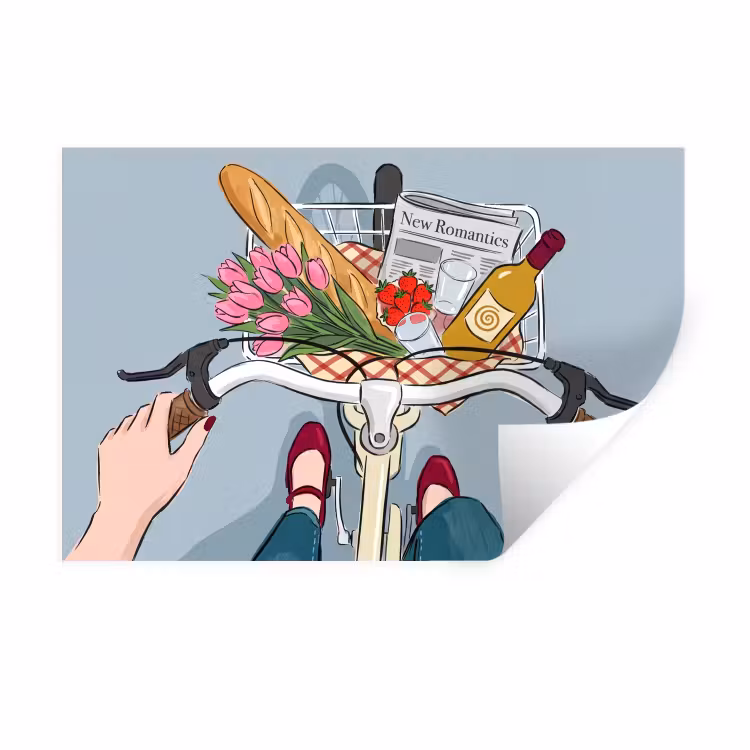 Fiets - Picknick - Zomer - Illustratie Muursticker klein -3d