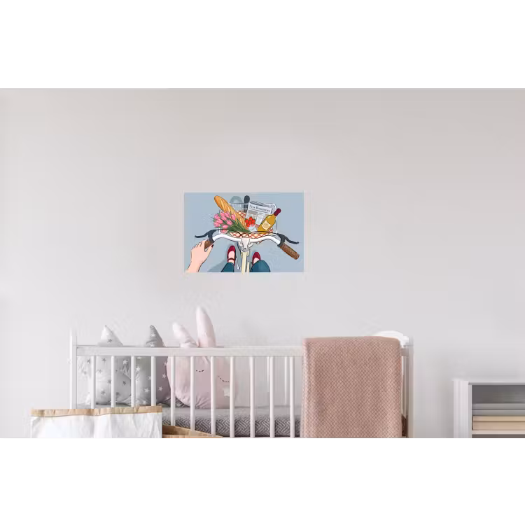 Fiets - Picknick - Zomer - Illustratie Muursticker klein -kinderkamer