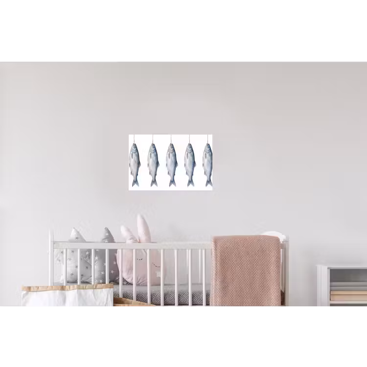 Vissen - Illustratie - Delfts - Blauw Muursticker klein -kinderkamer