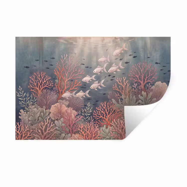 Vis - Koraal - Onderwater - Illustratie - Vintage Muursticker klein -3d