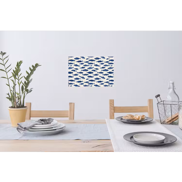 Vissen - Patroon - Blauw - Wit Muursticker klein 286 -eettafel