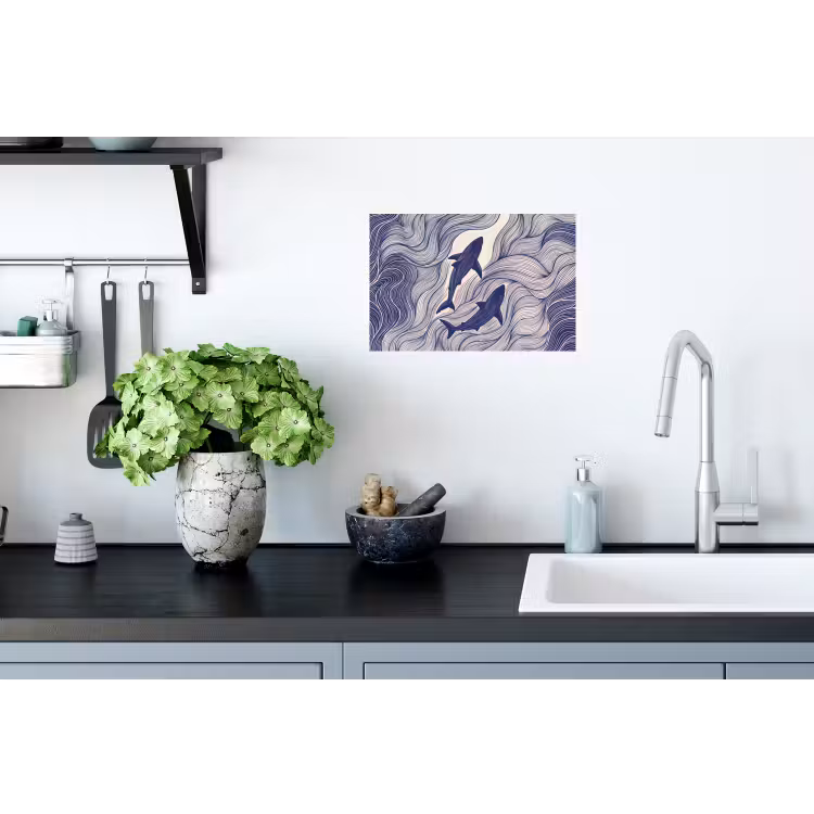 Vis - Oceaan - Lijntekening - Blauw - Dieren Muursticker klein -keuken
