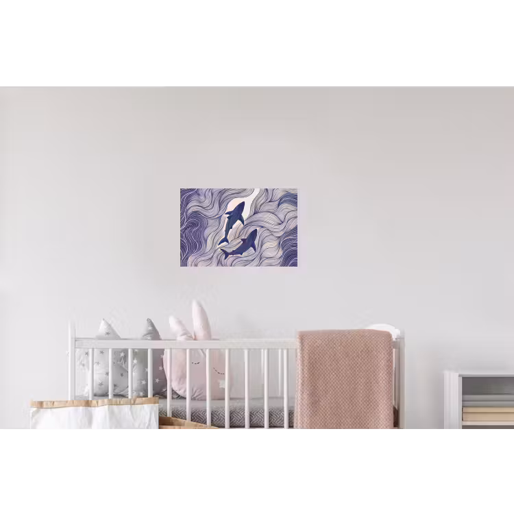 Vis - Oceaan - Lijntekening - Blauw - Dieren Muursticker klein -kinderkamer
