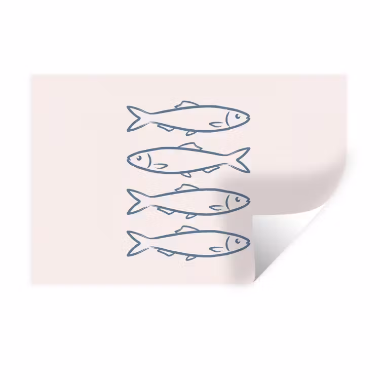 Vis - Vier - Dieren - Abstract - Blauw Muursticker klein -3d