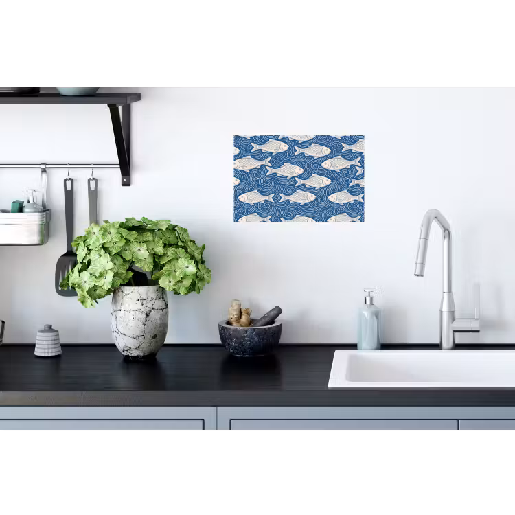 Vis - Water - Patroon - Grafisch - Blauw Muursticker klein -keuken