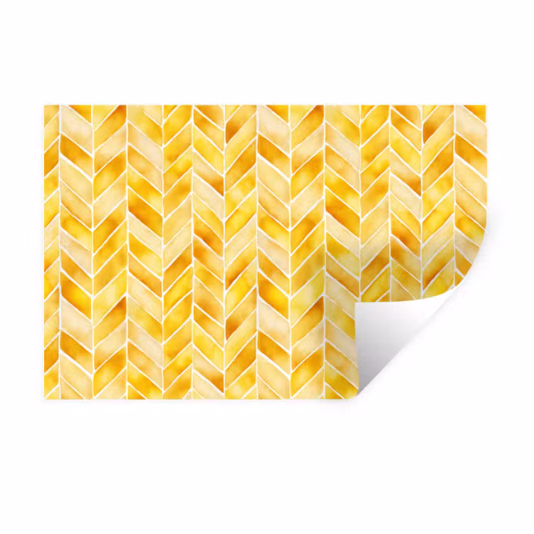 Visgraat - Aquarel - Patronen - Goudgeel Muursticker klein 286 -3d