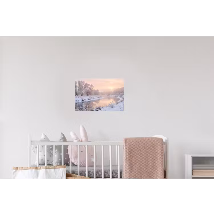 Rivier - Winter - Landschap - Sneeuw - Zonsopgang Muursticker klein -kinderkamer