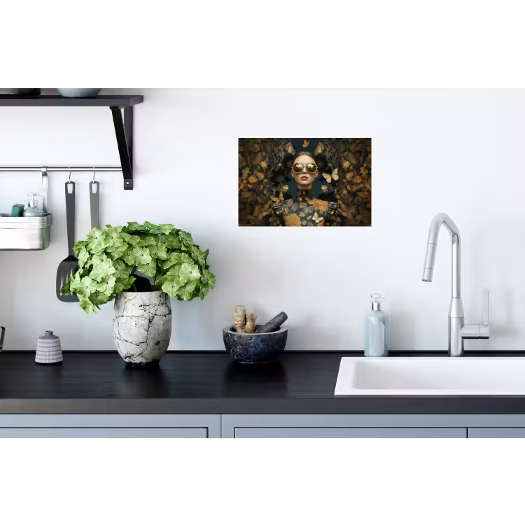 Vrouw - Bladeren - Goud - Vlinders Muursticker klein -keuken