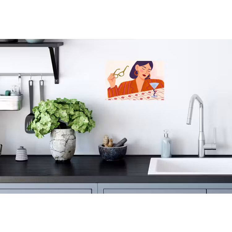 Vrouw - Bril - Cocktail - Illustratie - Modern Muursticker klein -keuken