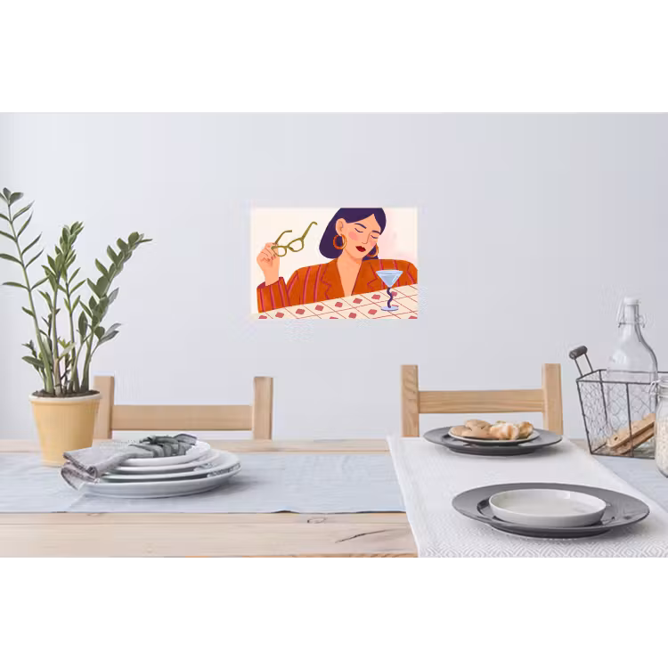 Vrouw - Bril - Cocktail - Illustratie - Modern Muursticker klein -eettafel