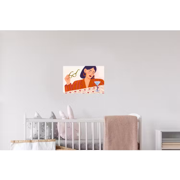 Vrouw - Bril - Cocktail - Illustratie - Modern Muursticker klein -kinderkamer