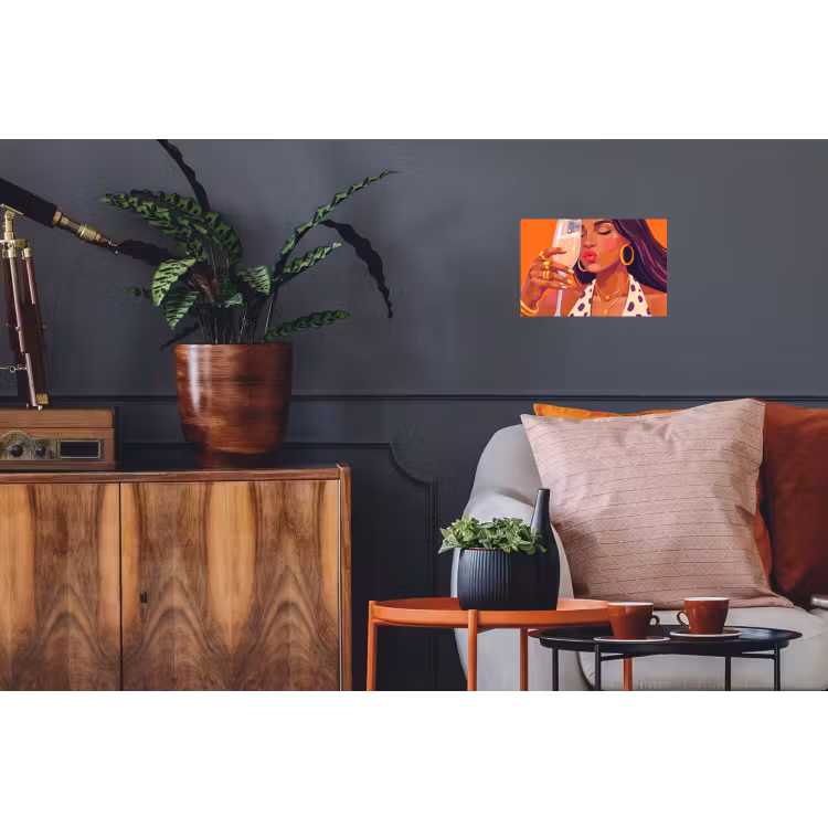 Vrouw - Champagne - Feest - Modern - Oranje Muursticker klein -kamerbank