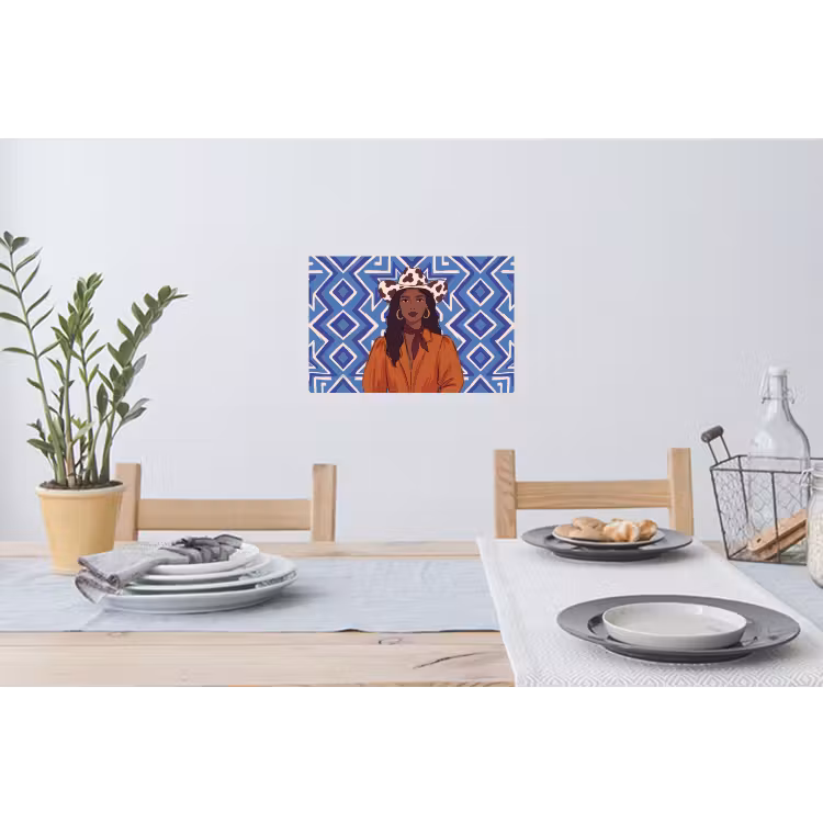 Vrouw - Cowboyhoed - Portret - Modern - Blauw Muursticker klein -eettafel