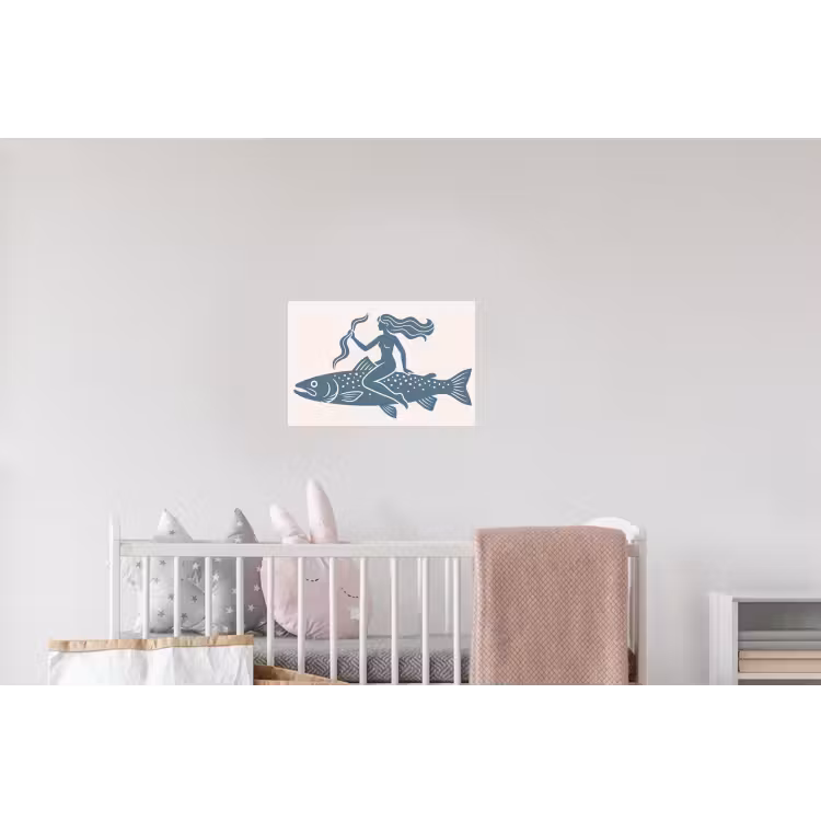 Vrouw - Vis - Fantasie - Abstract - Blauw Muursticker klein -kinderkamer