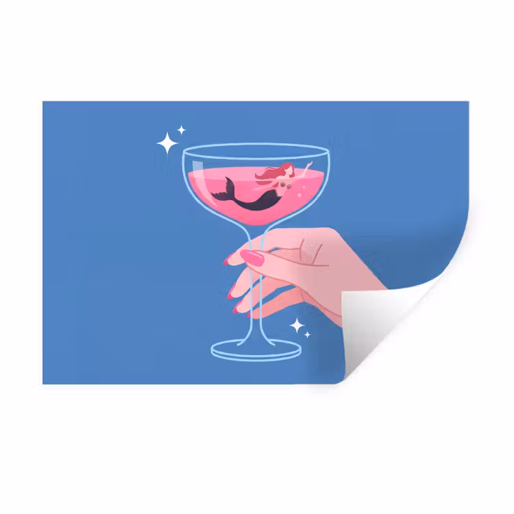 Vrouw - Glas - Abstract - Roze - Blauw Muursticker klein -3d