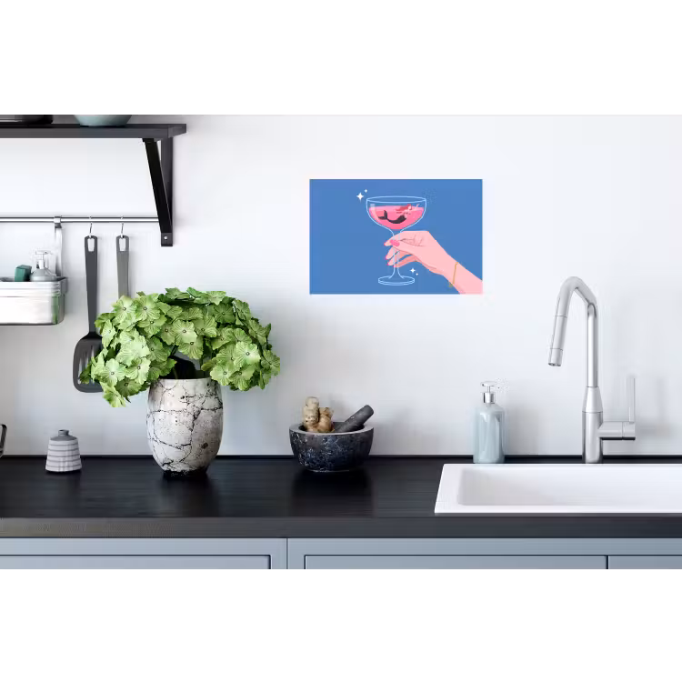 Vrouw - Glas - Abstract - Roze - Blauw Muursticker klein -keuken