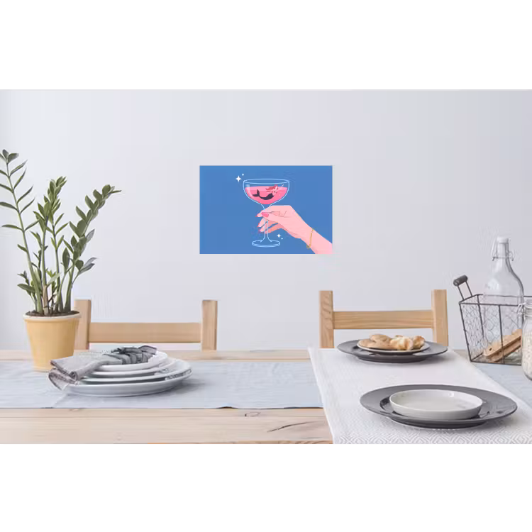 Vrouw - Glas - Abstract - Roze - Blauw Muursticker klein -eettafel