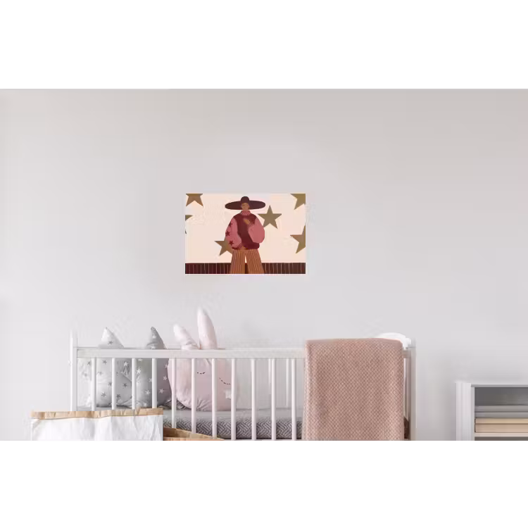 Vrouw - Hoed - Abstract - Modern - Portret Muursticker klein -kinderkamer