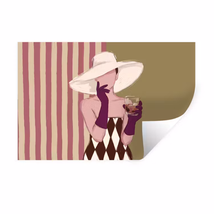 Vrouw - Hoed - Mode - Abstract - Kleurrijk Muursticker klein -3d