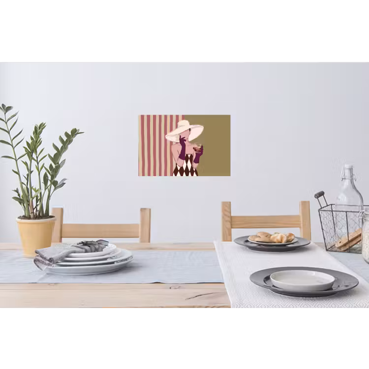 Vrouw - Hoed - Mode - Abstract - Kleurrijk Muursticker klein -eettafel