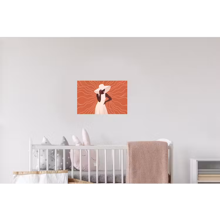Vrouw - Hoed - Portret - Modern - Beige Muursticker klein -kinderkamer