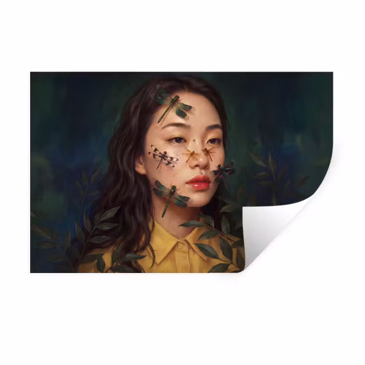 Vrouw - Insecten - Natuur - Portret - Groen Muursticker klein -3d