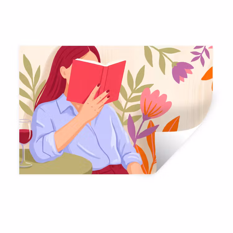 Vrouw - Lezen - Thuis - Modern - Bloemen Muursticker klein -3d