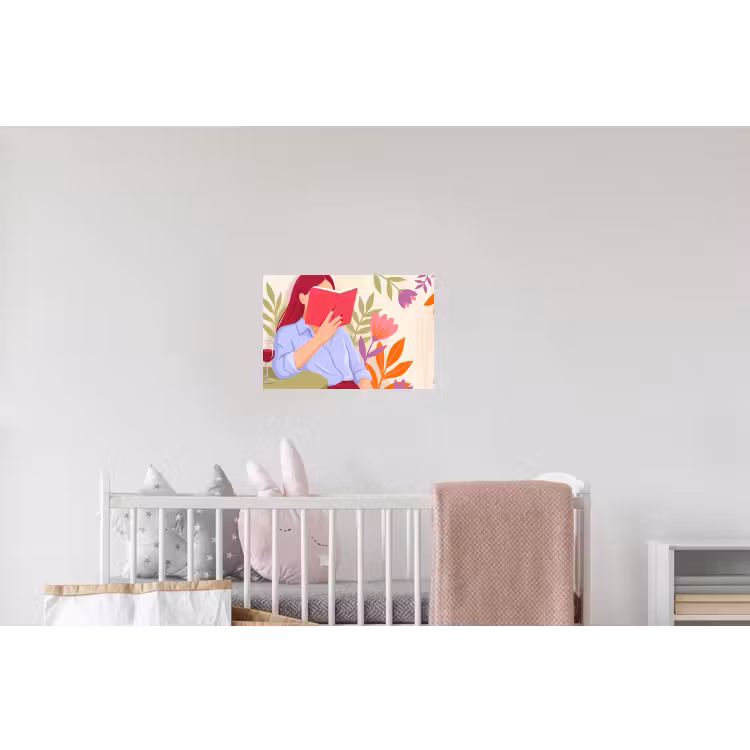 Vrouw - Lezen - Thuis - Modern - Bloemen Muursticker klein -kinderkamer