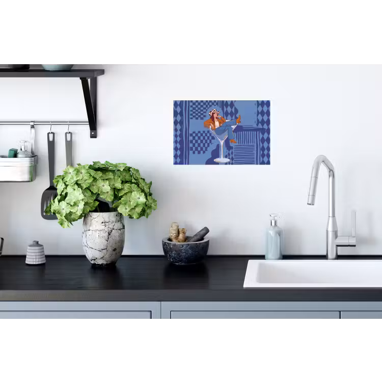 Vrouw - Martini glas - Abstract - Blauw - Kunst Muursticker klein -keuken