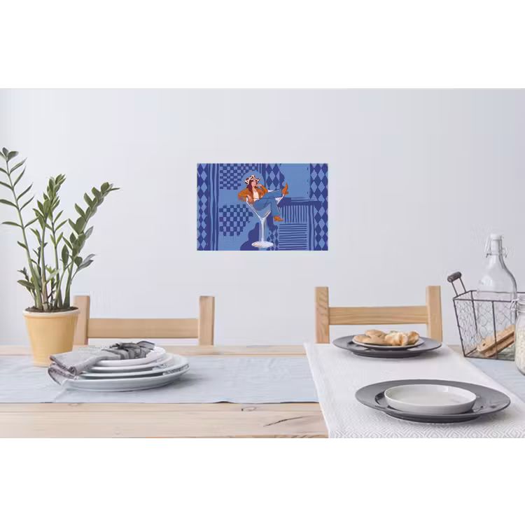 Vrouw - Martini glas - Abstract - Blauw - Kunst Muursticker klein -eettafel