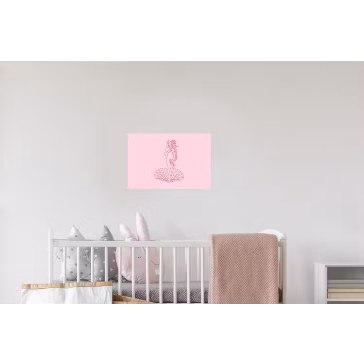 Vrouw - Schelp - Kunst - Lijntekening - Roze Muursticker klein -kinderkamer